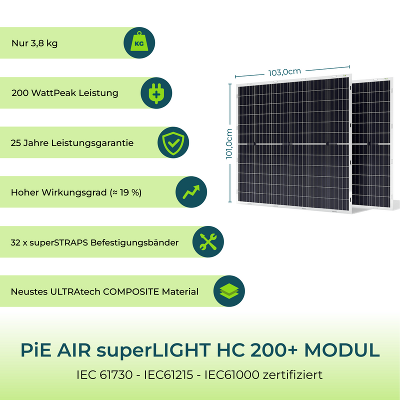 PiE AIR superLIGHT HC 400+ BI-FACIAL Watt TRANSPARENT SOLARMODUL (G4)