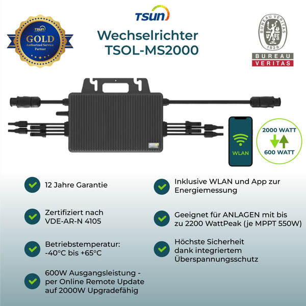 TSUN Wechselrichter TSOL-MS2000 + WIFI (gedrosselt auf 600W/800W)